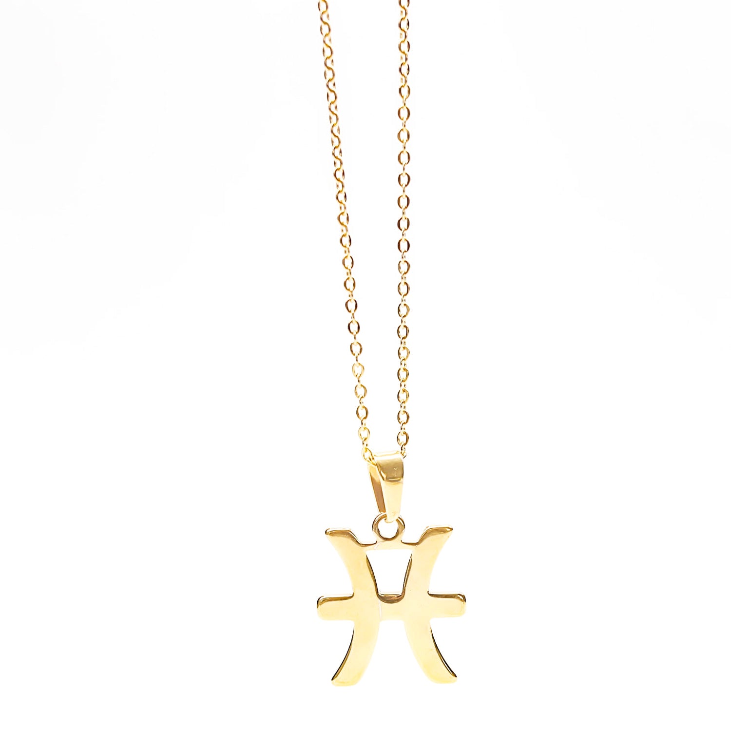 Colgante de acero inoxidable dorado con forma del signo del zodiaco Piscis de 28mm