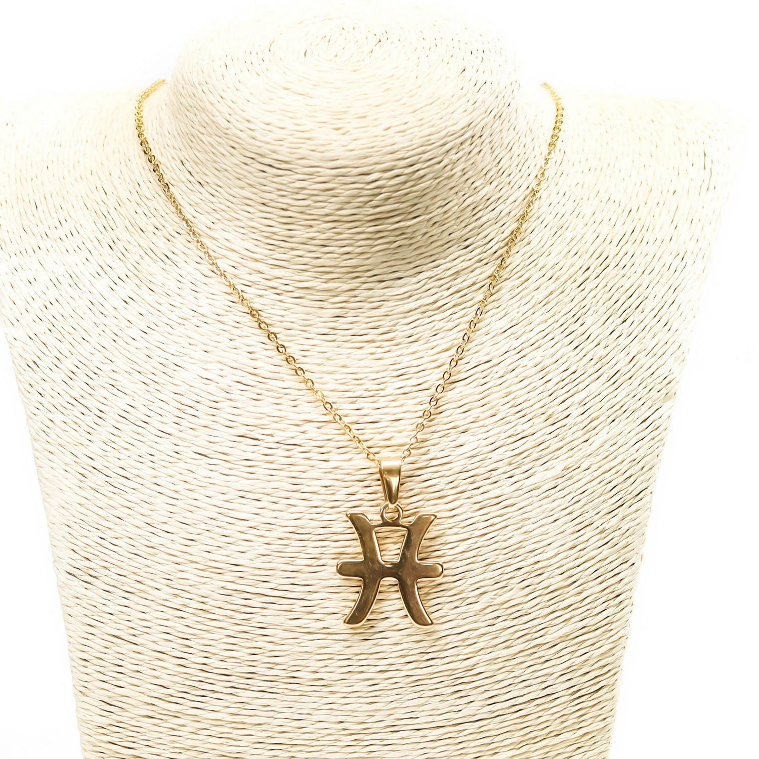 Colgante de acero inoxidable dorado con forma del signo del zodiaco Piscis de 28mm