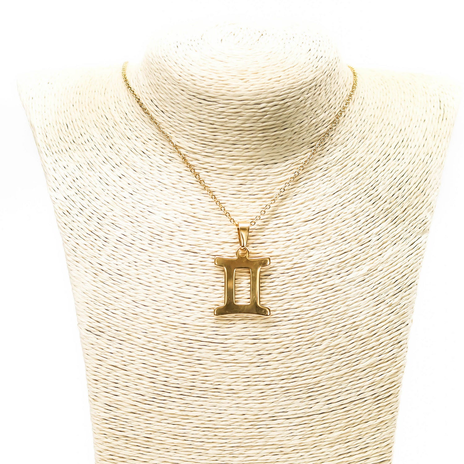 Colgante de acero inoxidable dorado con forma del signo del zodiaco Géminis de 28mm