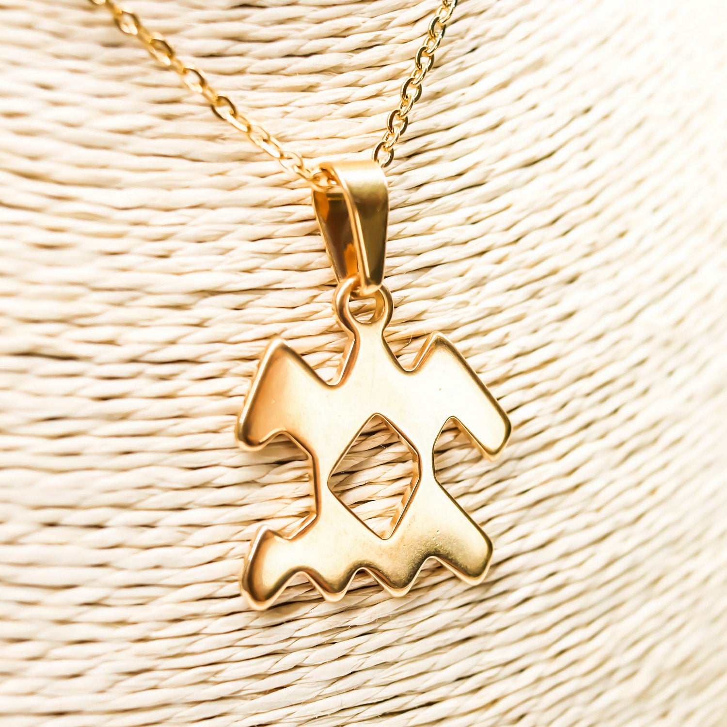 Colgante de acero inoxidable dorado con forma del signo del zodiaco Acuario de 28mm