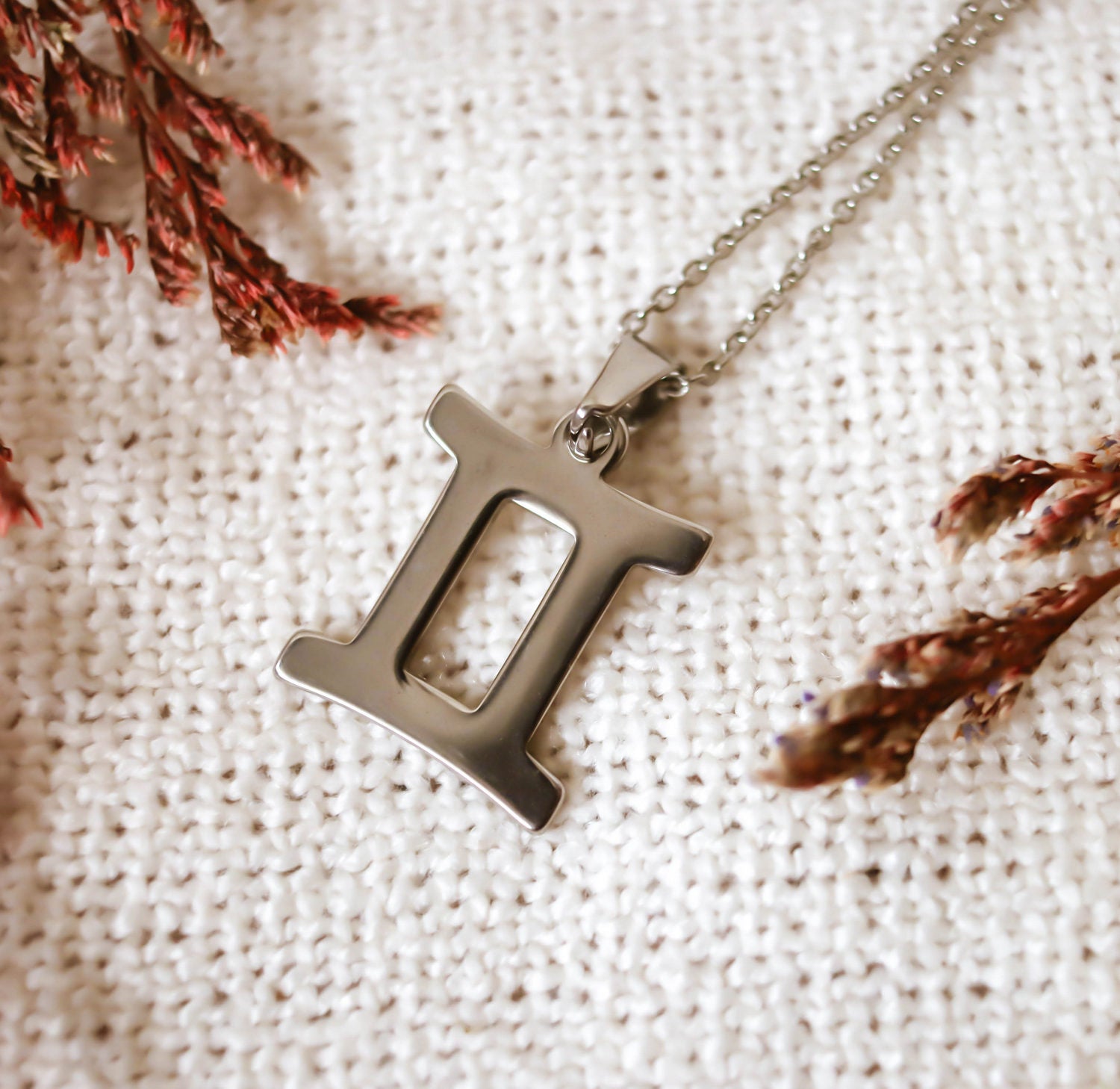 Colgante de acero inoxidable con forma del Signo del zodiaco Géminis de 28mm