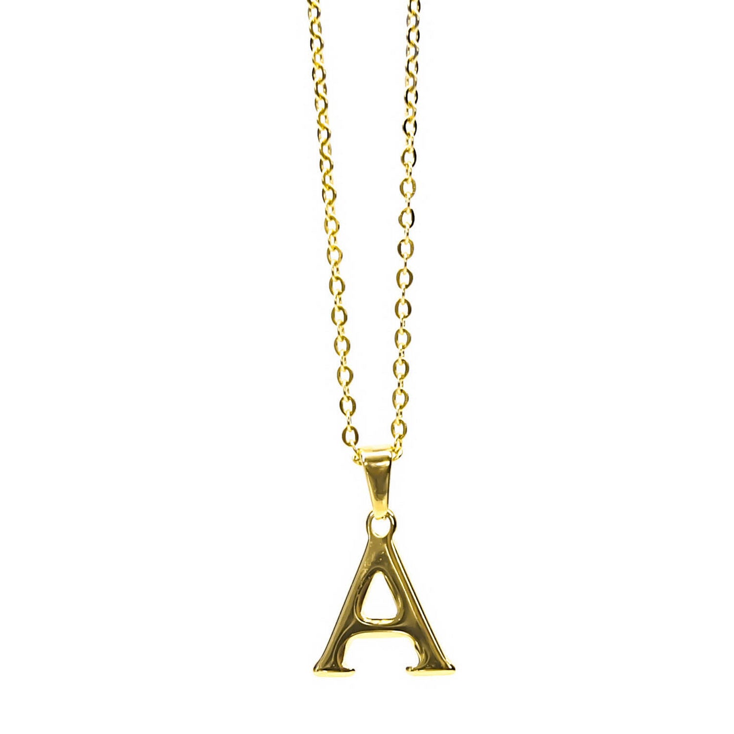Colgante de acero inoxidable dorado con forma de letra A de 20mm