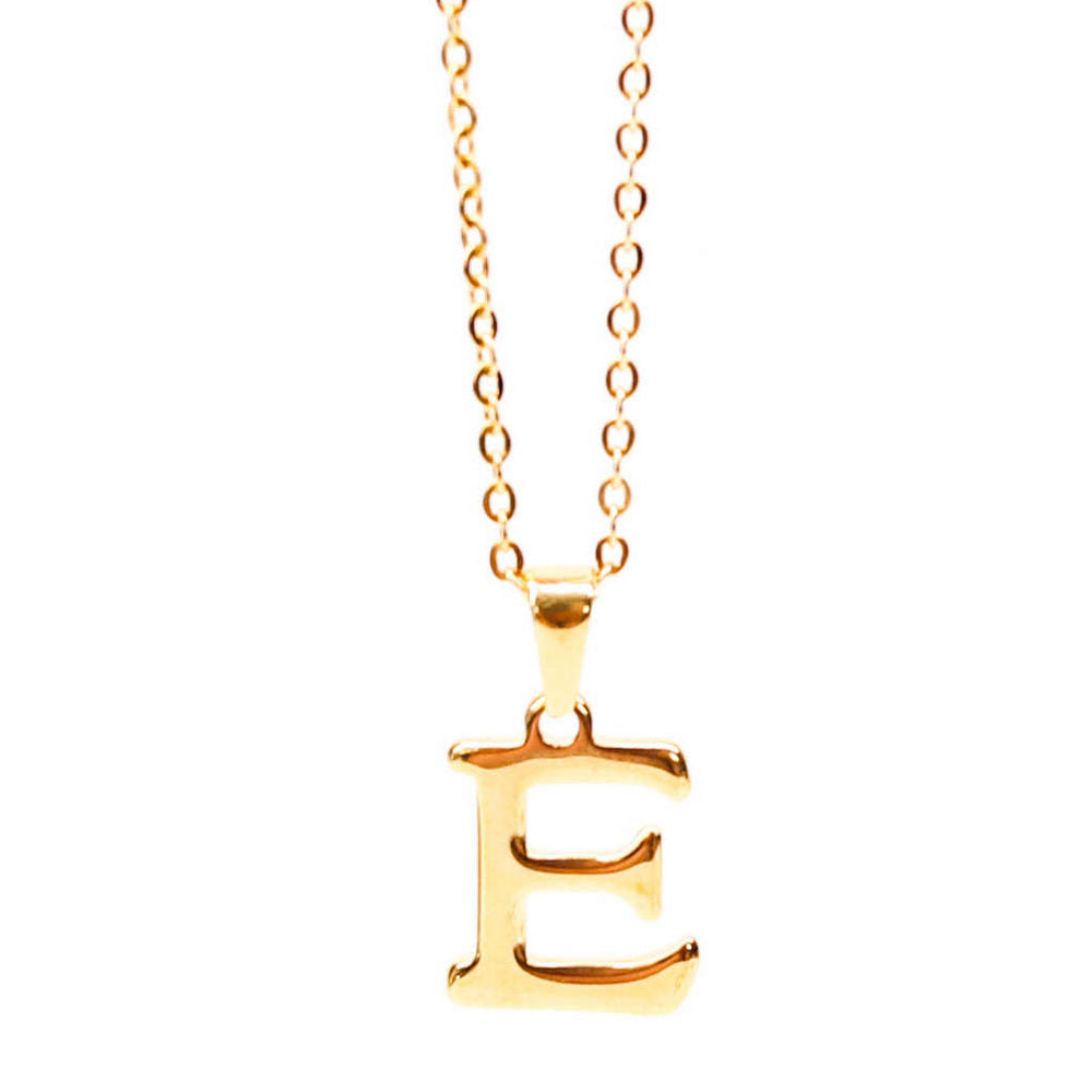 Colgante de acero inoxidable dorado con forma de letra E de 20mm
