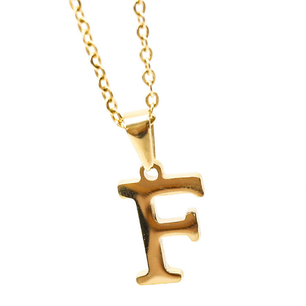 Colgante de acero inoxidable dorado con forma de letra F de 20mm