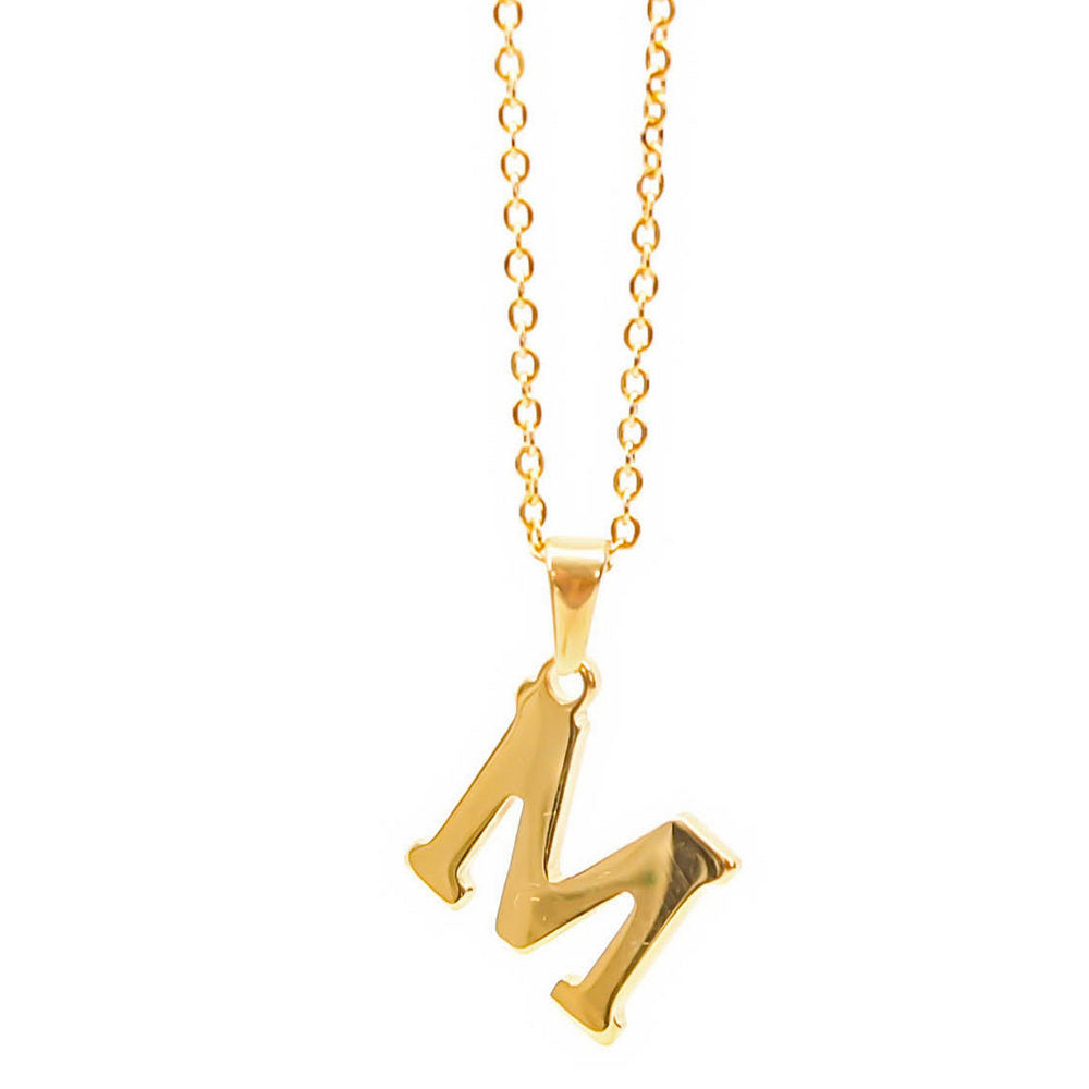 Colgante de acero inoxidable dorado con forma de letra M de 20mm