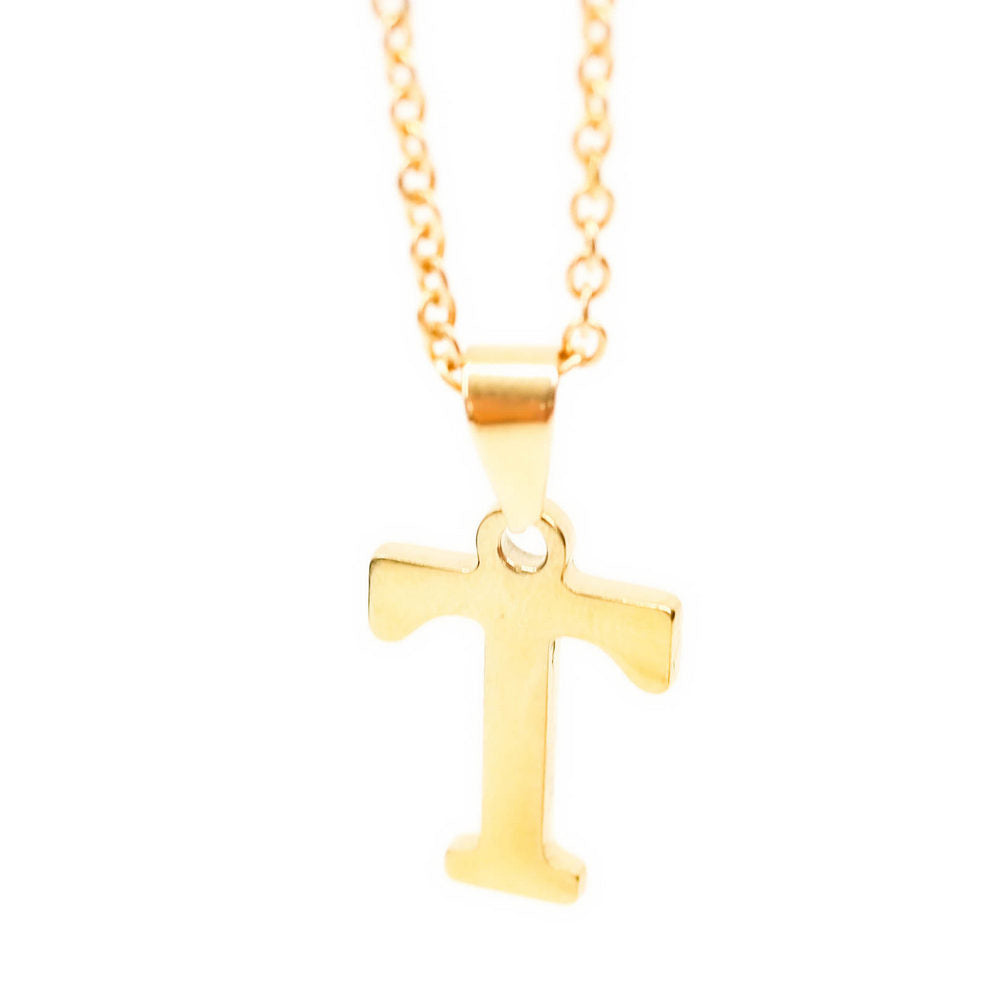 Colgante de acero inoxidable dorado con forma de letra T de 20mm