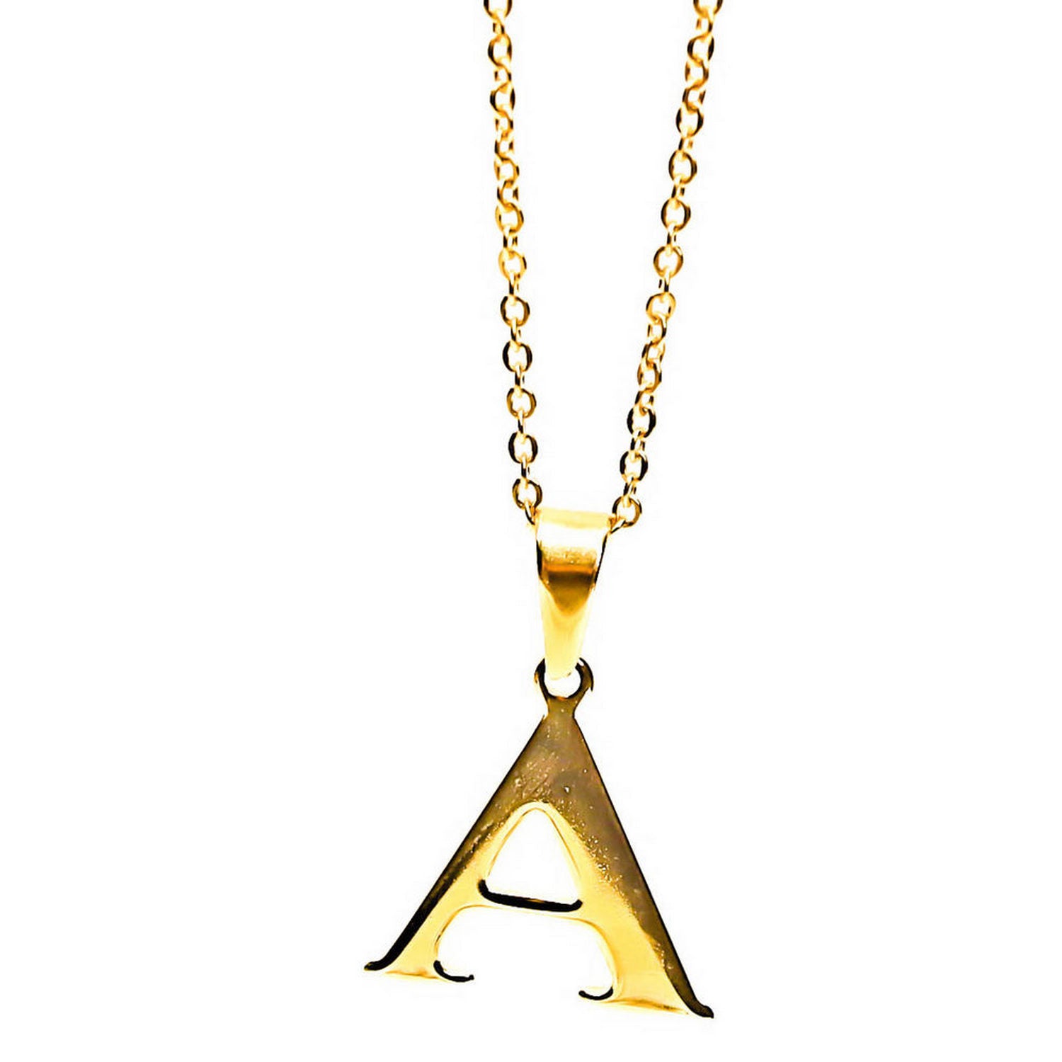 Colgante de acero inoxidable dorado con forma de letra A de 28mm