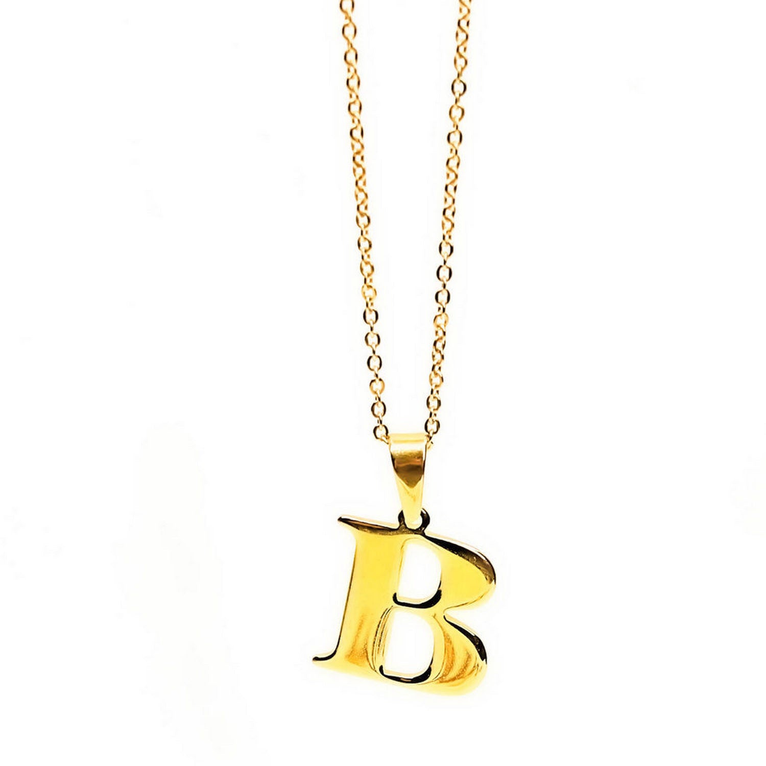 Colgante de acero inoxidable dorado con forma de letra B de 28mm