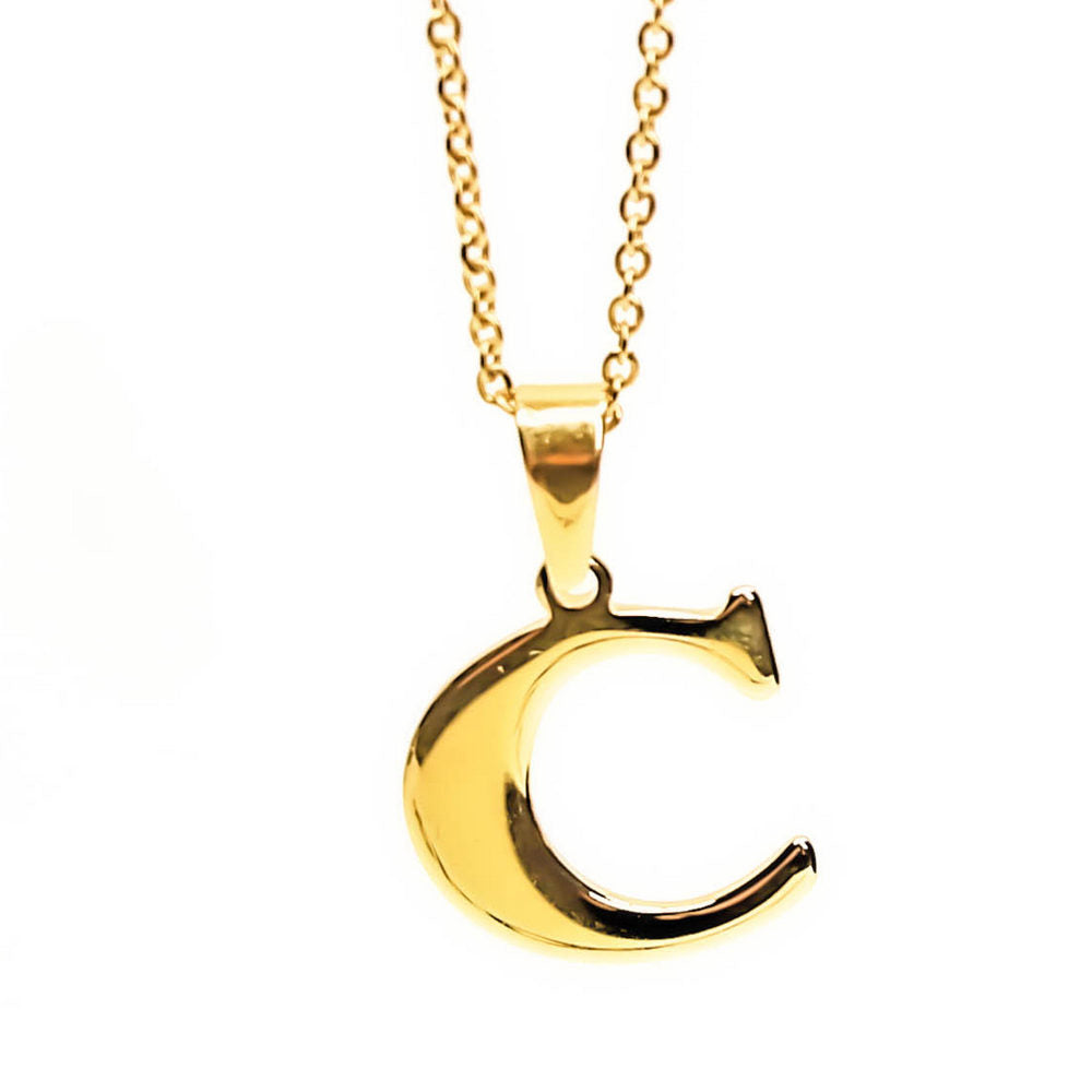 Colgante de acero inoxidable dorado con forma de letra C de 28mm