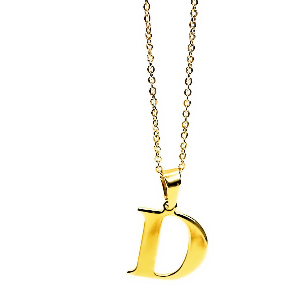 Colgante de acero inoxidable dorado con forma de letra D de 28mm