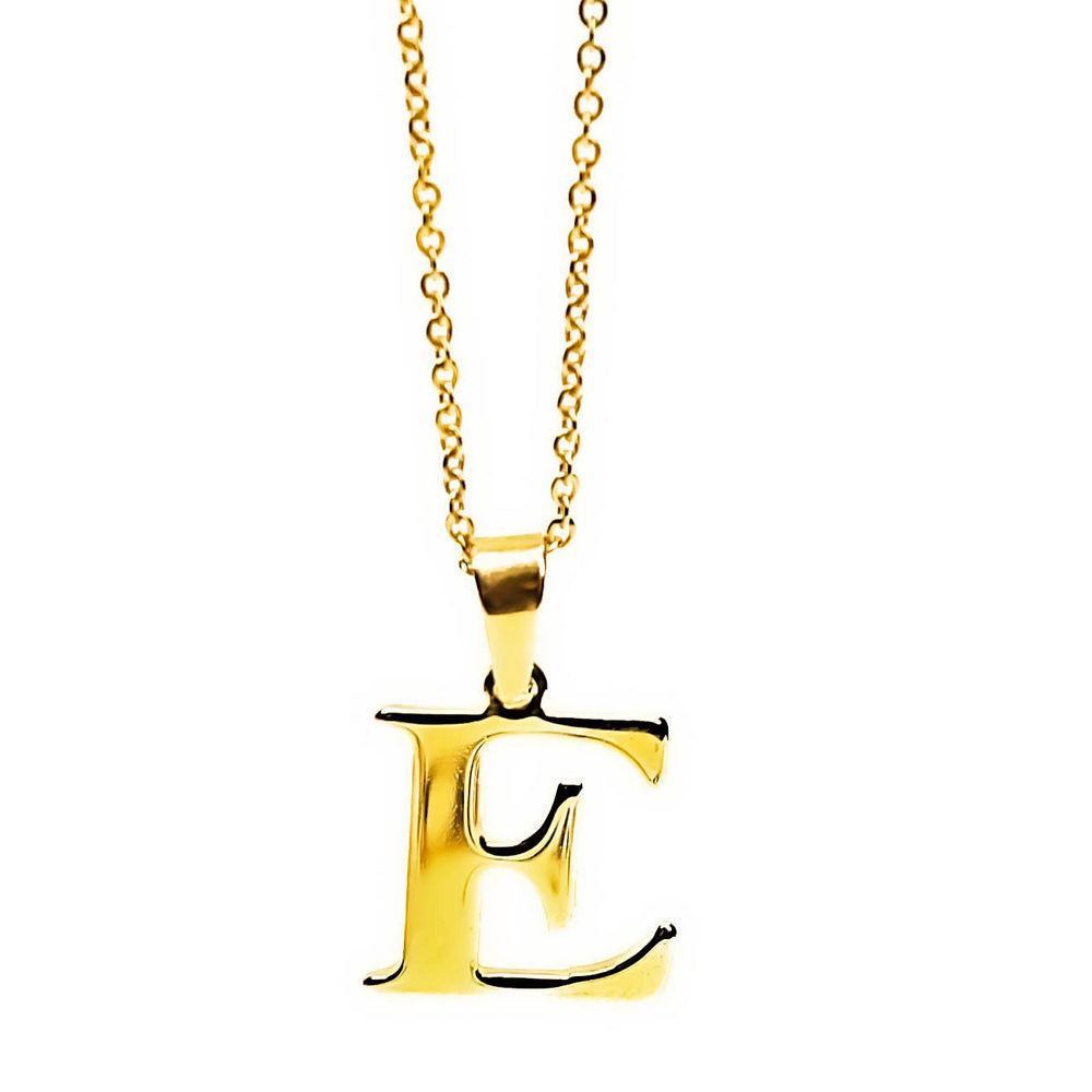 Colgante de acero inoxidable dorado con forma de letra E de 28mm