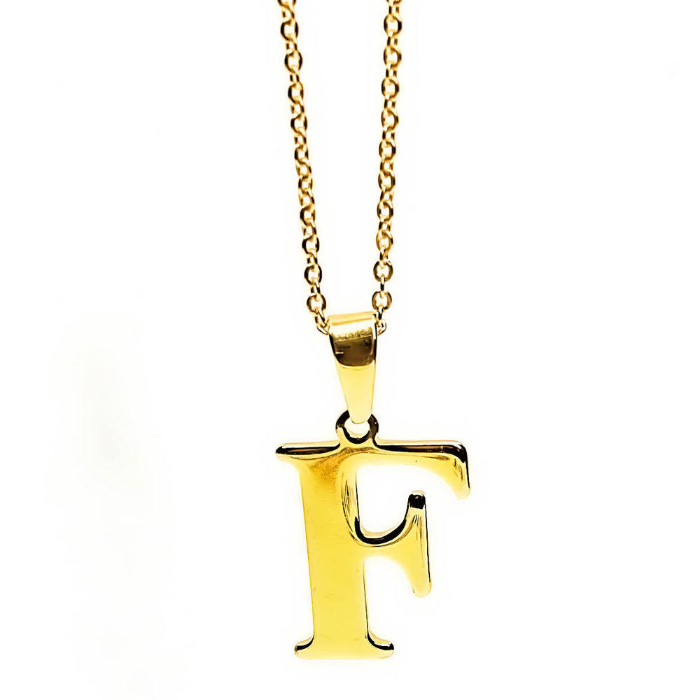 Colgante de acero inoxidable dorado con forma de letra F de 28mm
