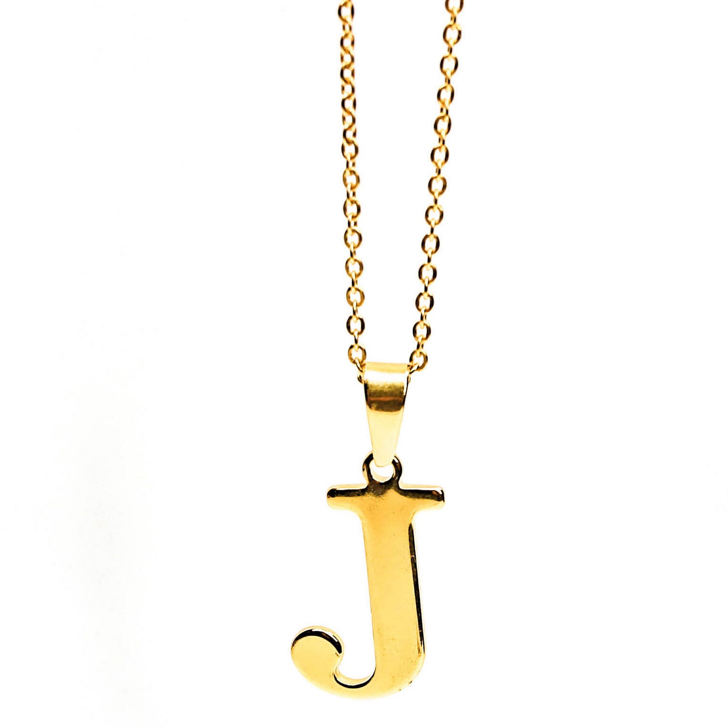 Colgante de acero inoxidable dorado con forma de letra J de 28mm
