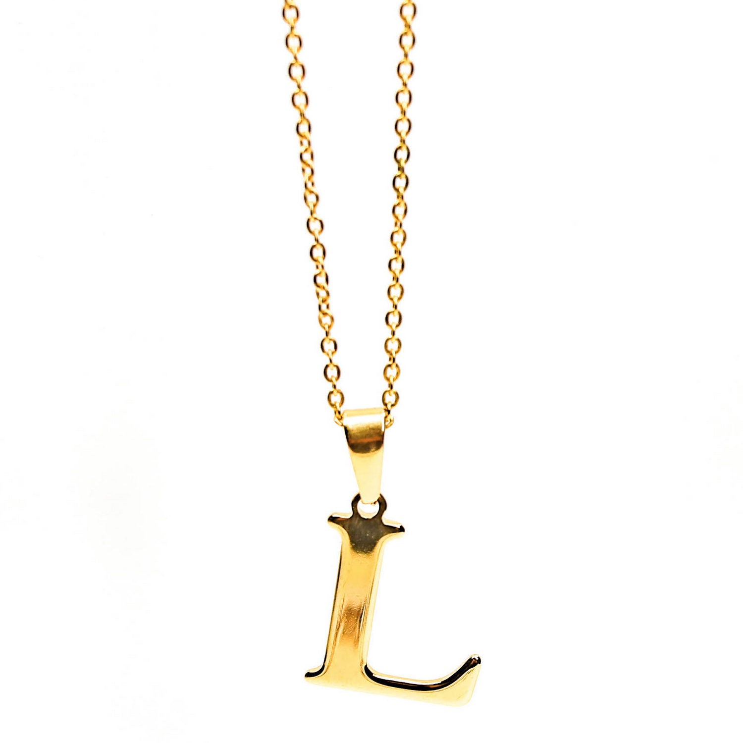 Colgante de acero inoxidable dorado con forma de letra L de 28mm
