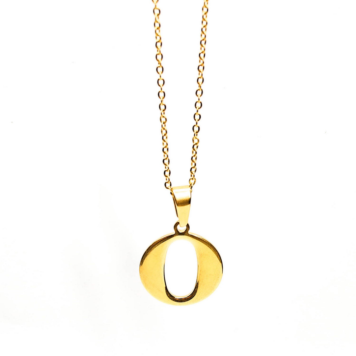 Colgante de acero inoxidable dorado con forma de letra O de 28mm