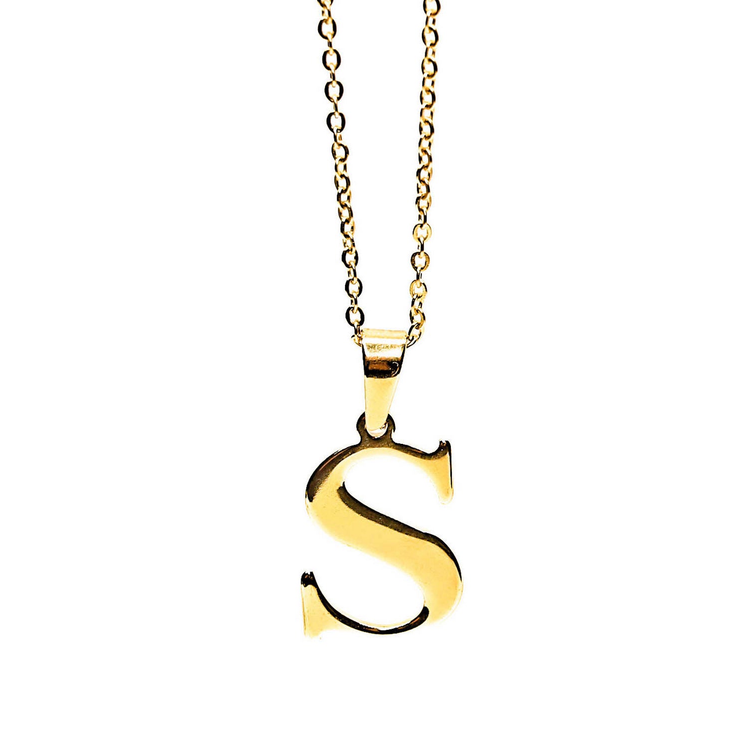 Colgante de acero inoxidable dorado con forma de letra S de 28mm