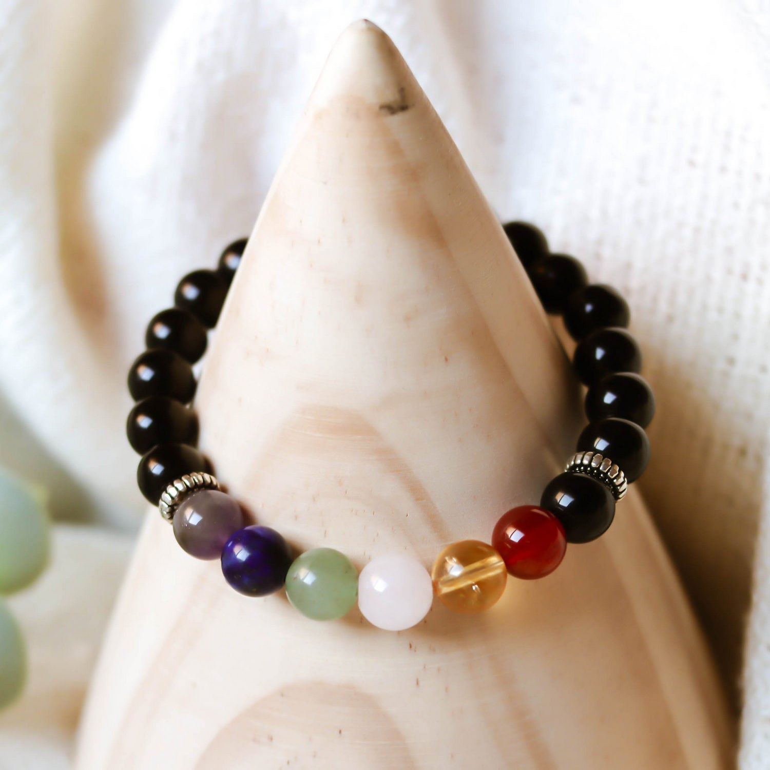 Pulsera de piedra de Ónix y 7 chakras de 8mm con cantos