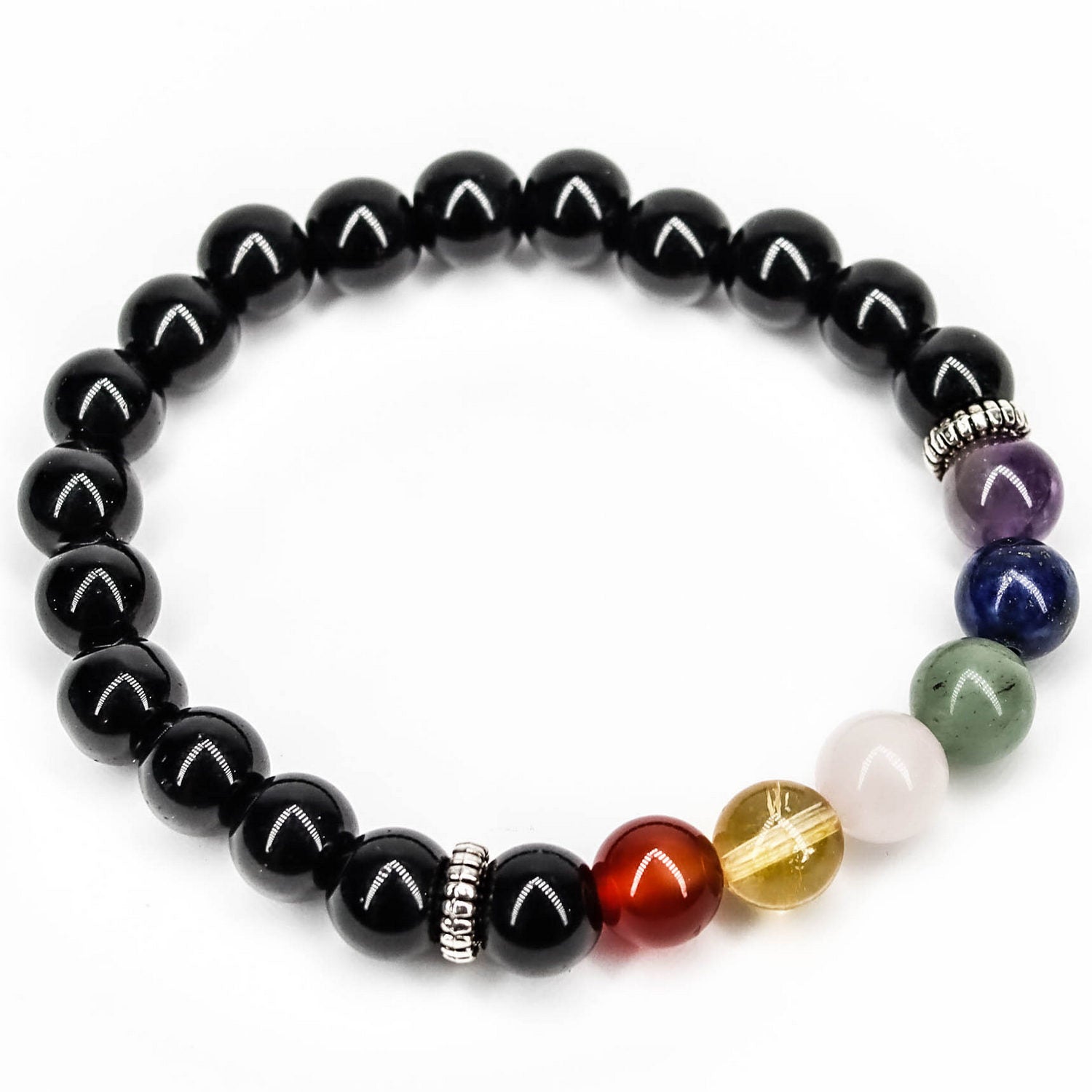 Pulsera de piedra de Ónix y 7 chakras de 8mm con cantos
