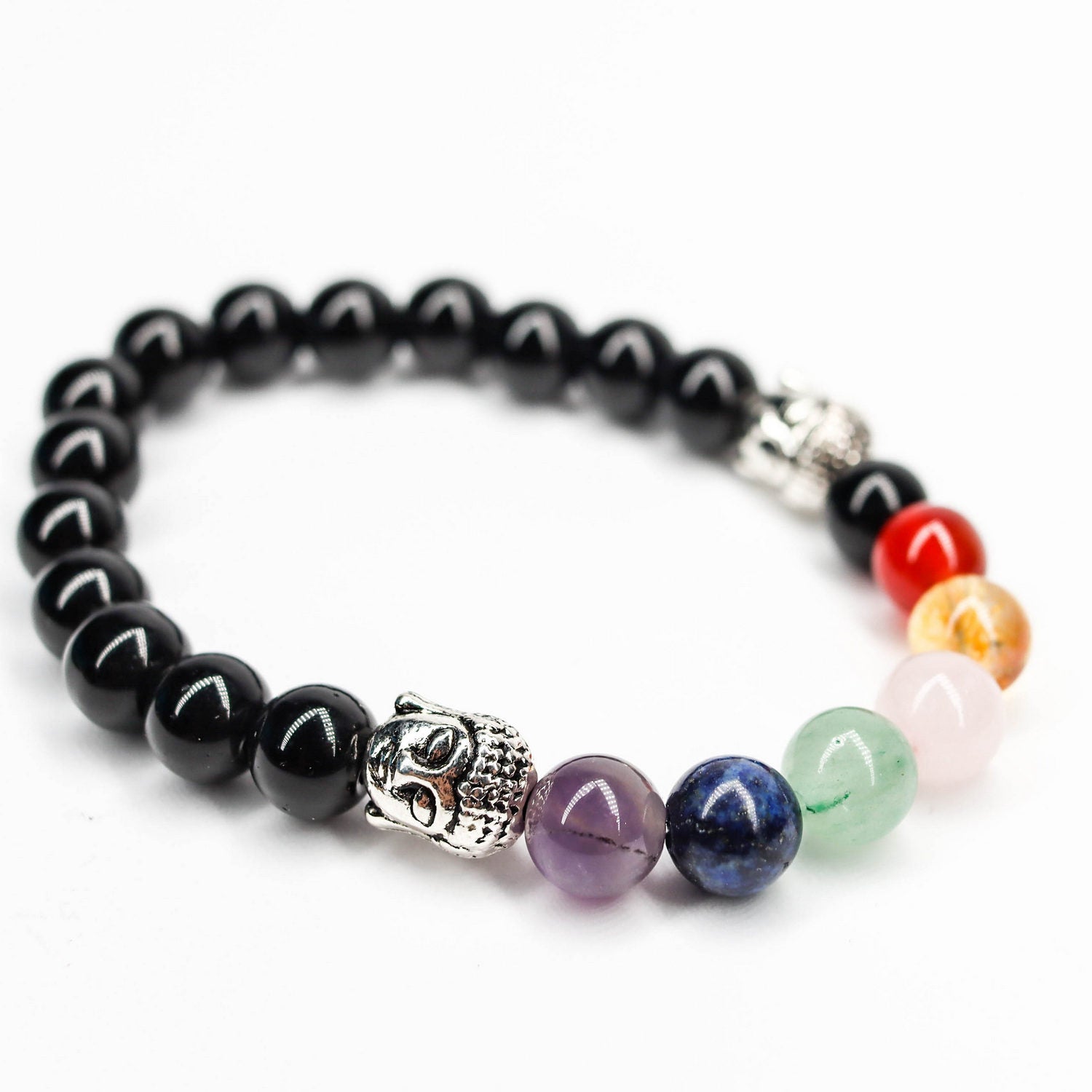 Pulsera de piedra de Ónix y 7 chakras de 8mm con Buda