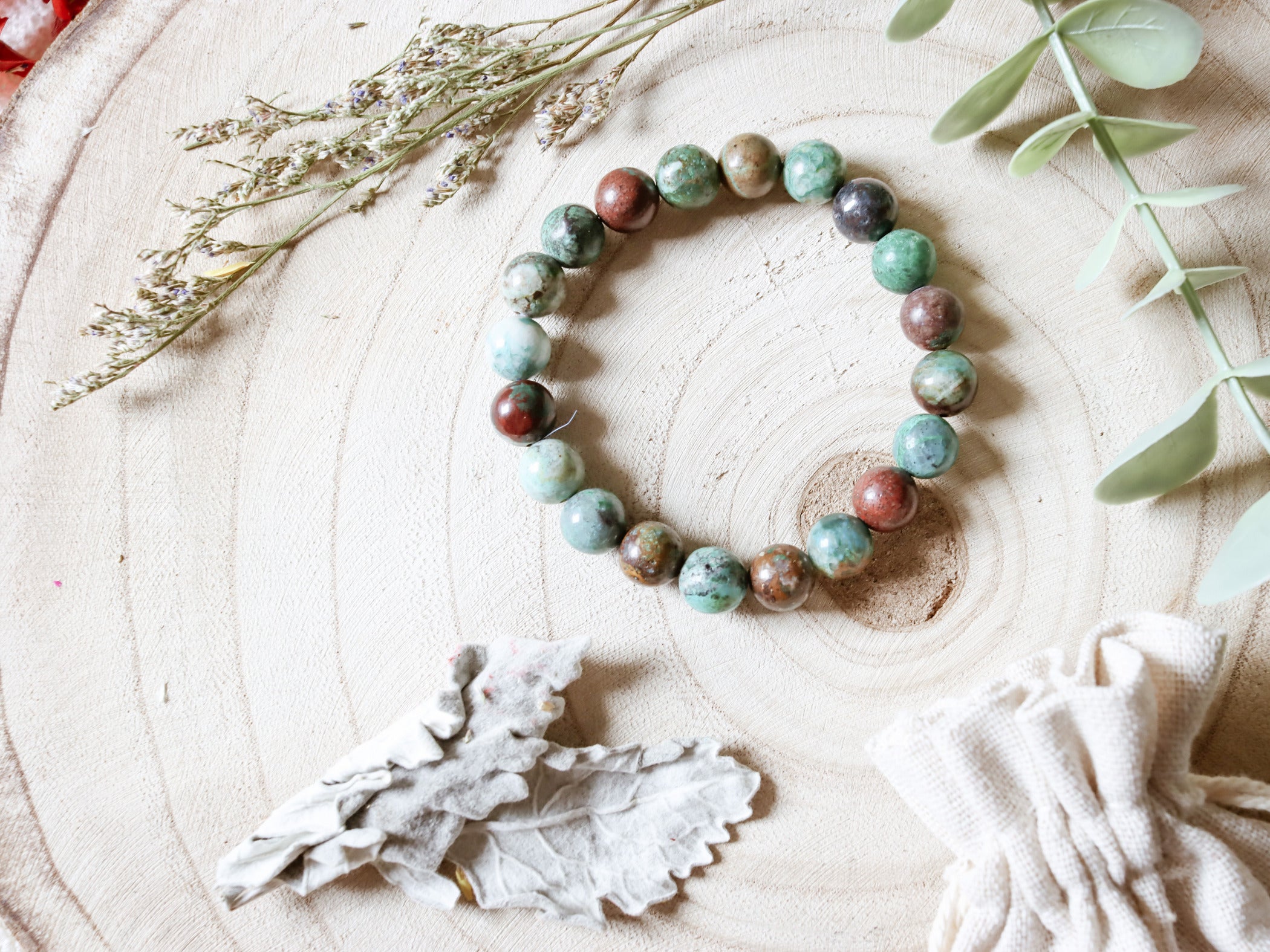 Pulsera elástica de piedra natural de Crisocola de 10mm