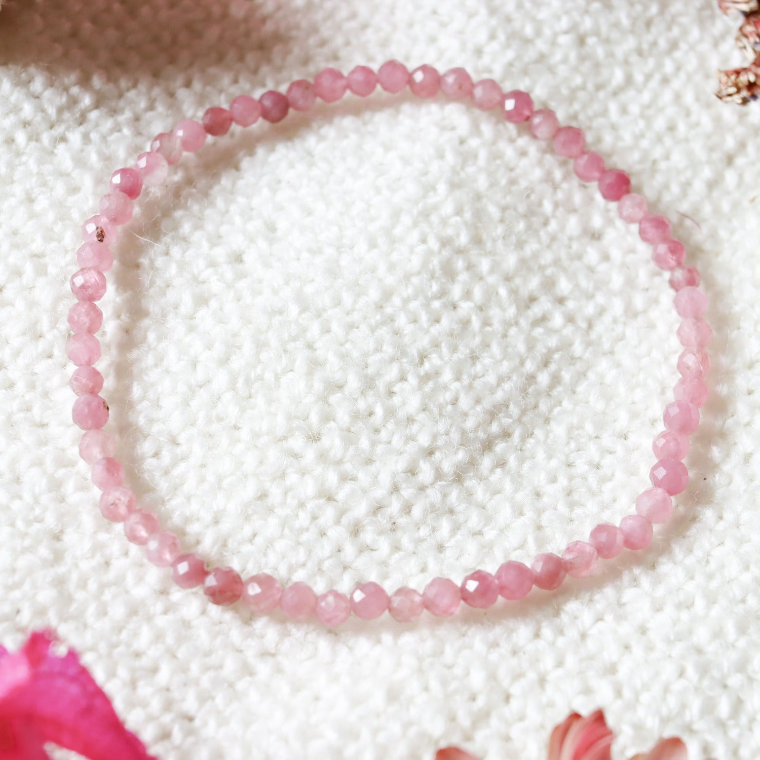 Pulsera elástica de Turmalina rosa facetada de 3mm