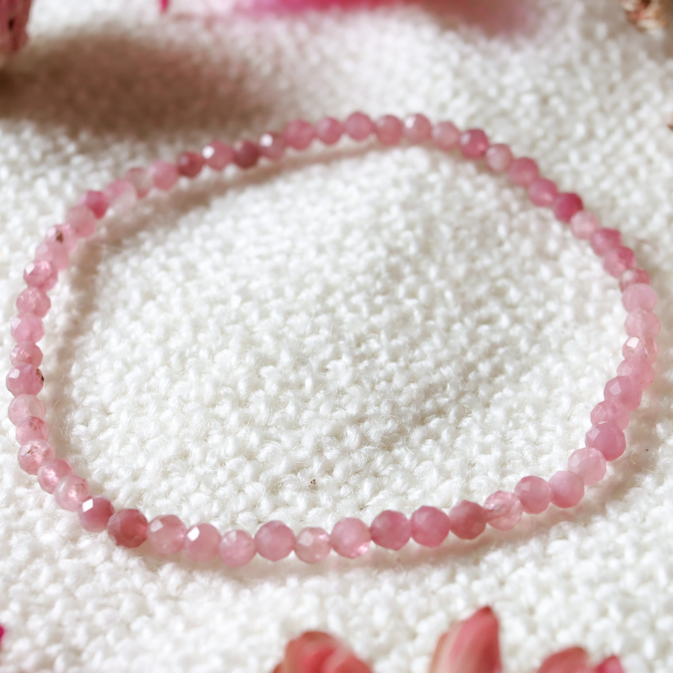 Pulsera elástica de Turmalina rosa facetada de 3mm