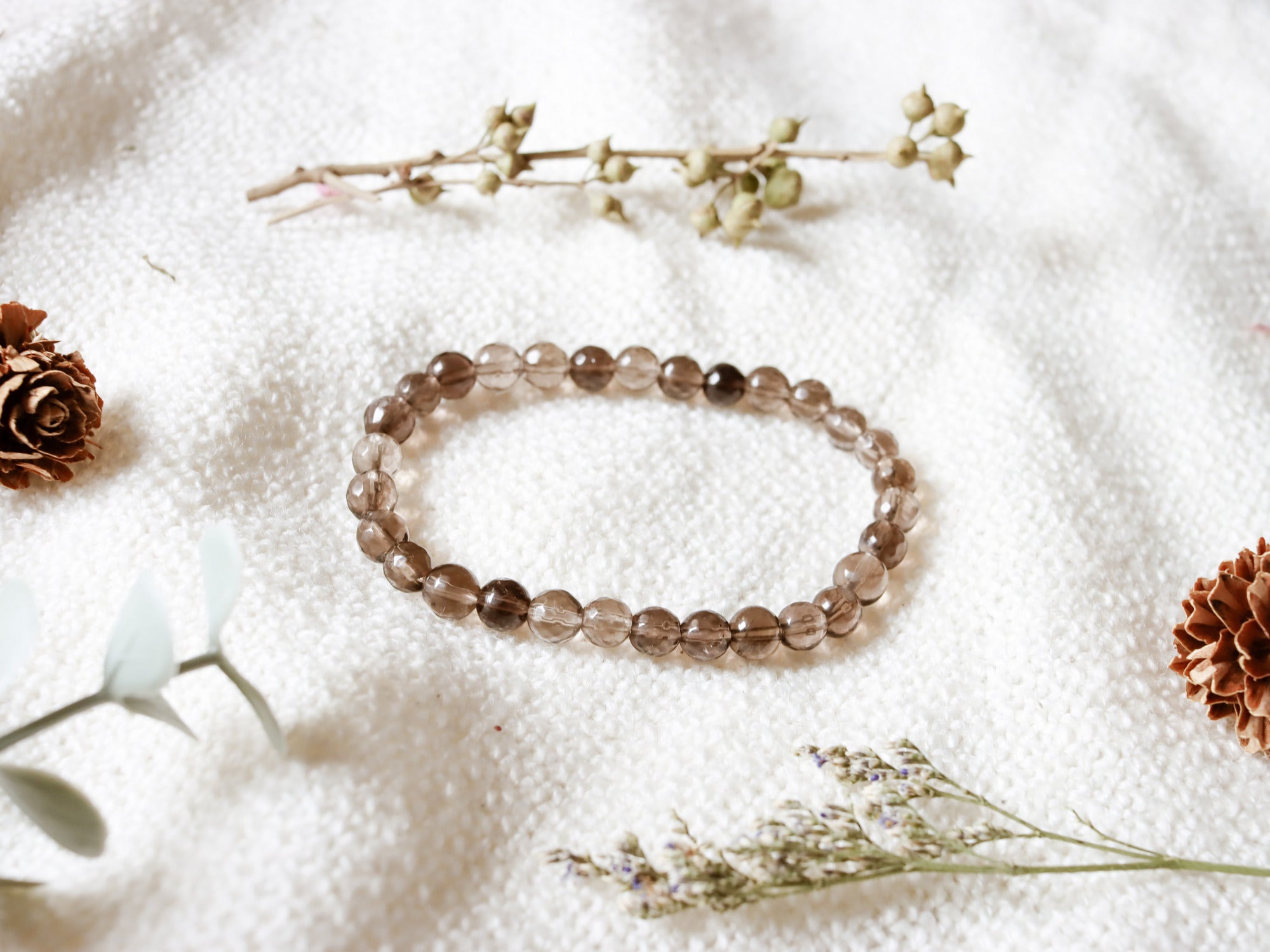 Pulsera elástica de Cuarzo ahumado de 6mm