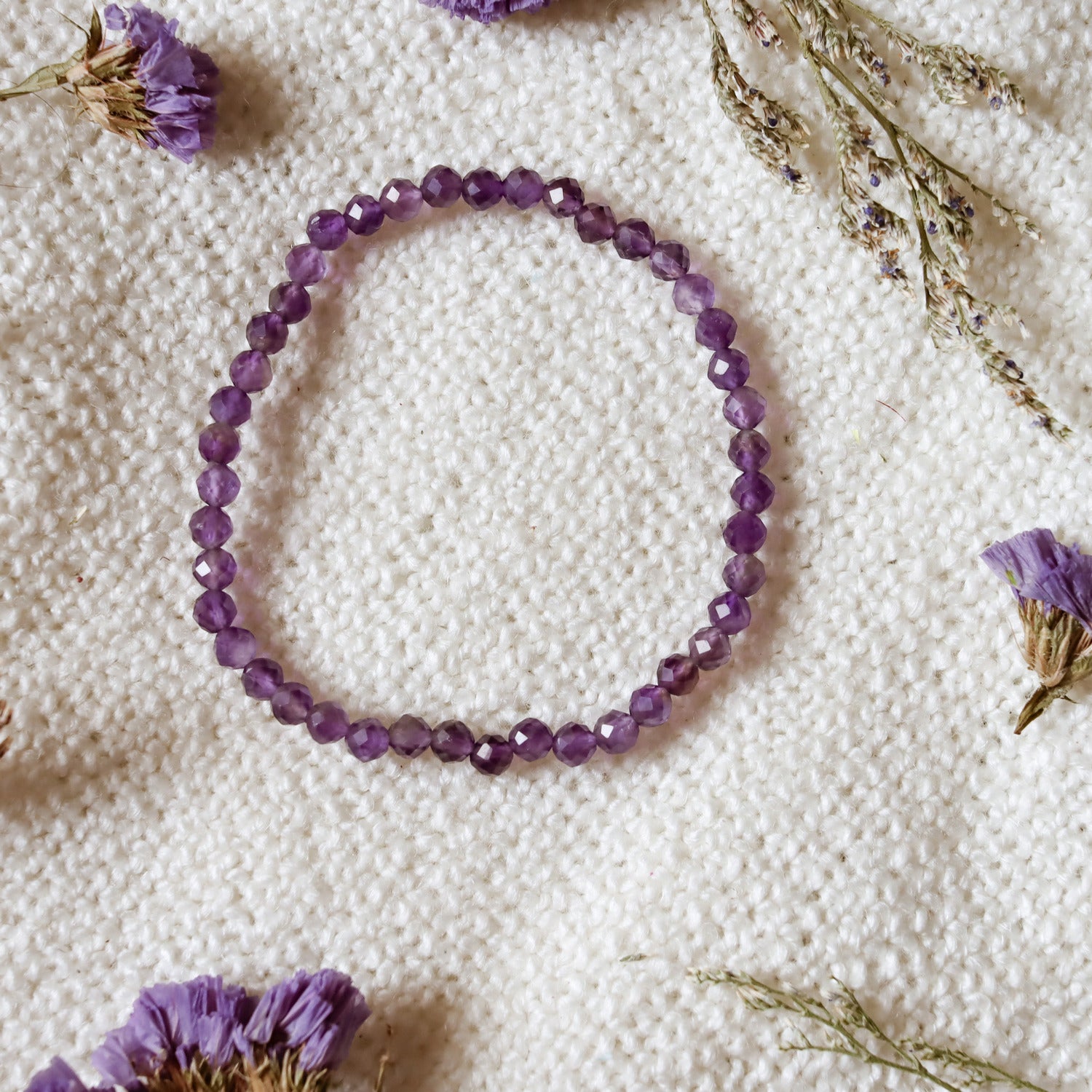 Pulsera elástica de piedra natural de Amatista facetada de 4mm