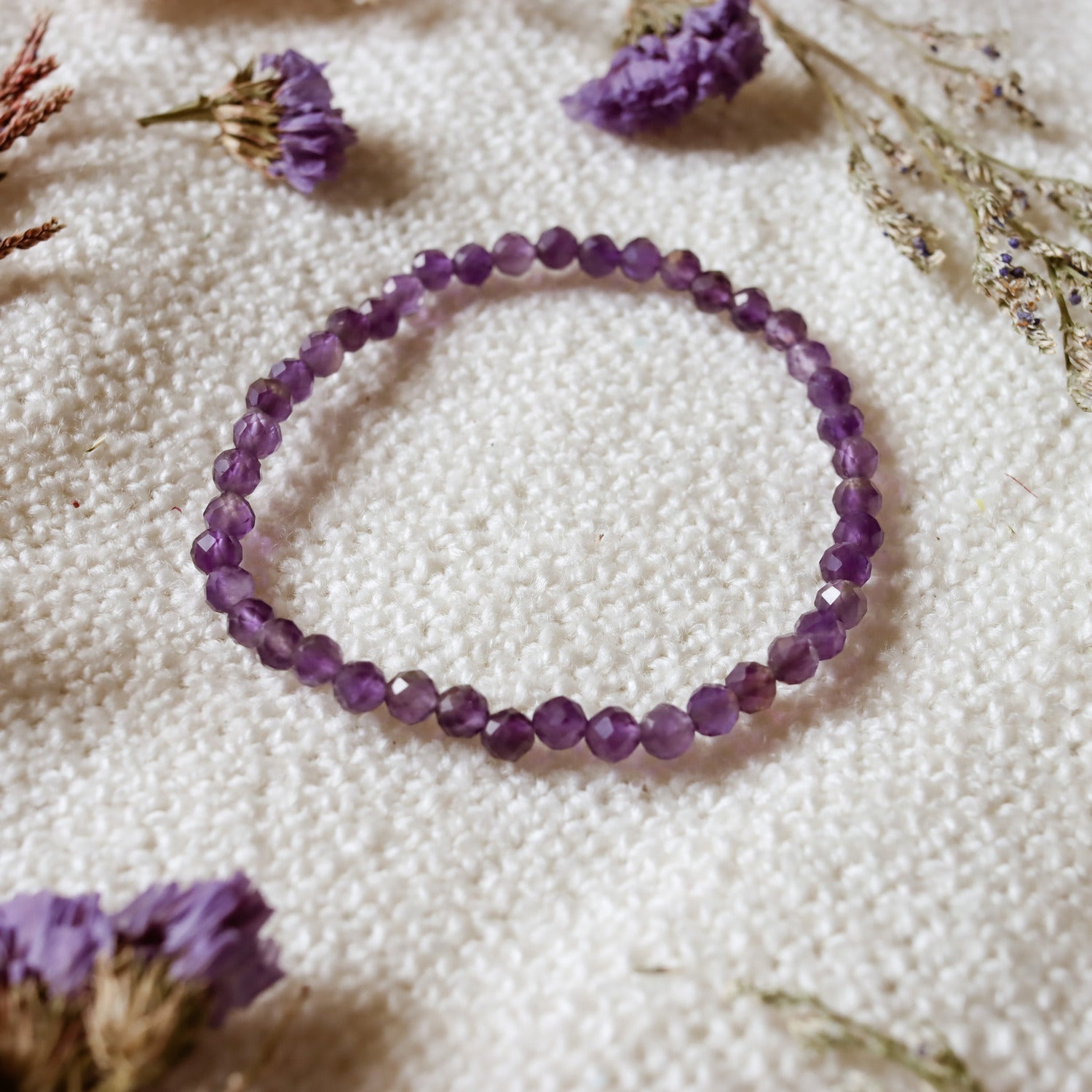 Pulsera elástica de piedra natural de Amatista facetada de 4mm