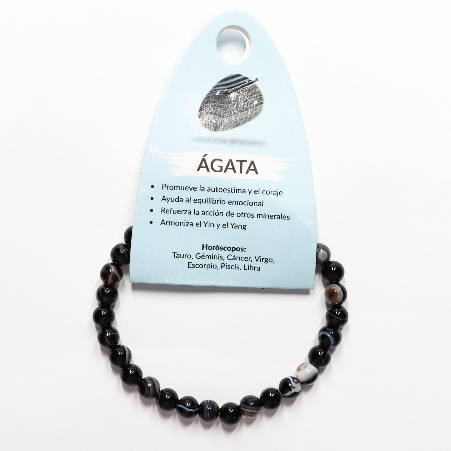 Pulsera de piedra natural de Ágata negra de 6mm