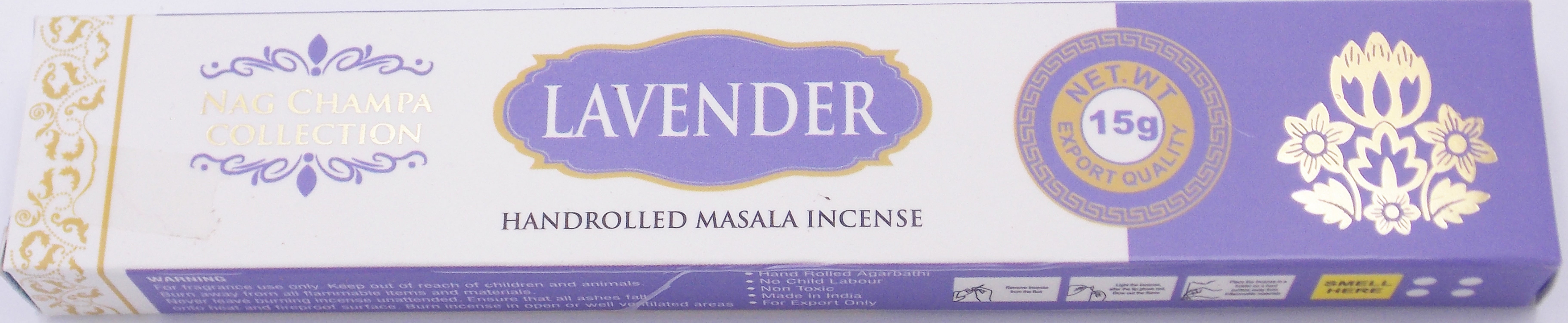 INCIENSO DE MARCA NAG CHAMPA COLLECTION FRAGANCIA LAVANDA 15 gramos