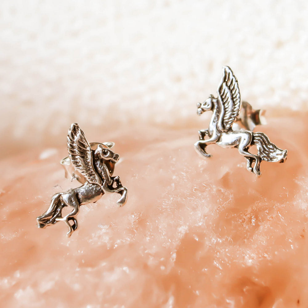 Pendiente en Plata de ley forma de pegasus con tuerca mariposa.