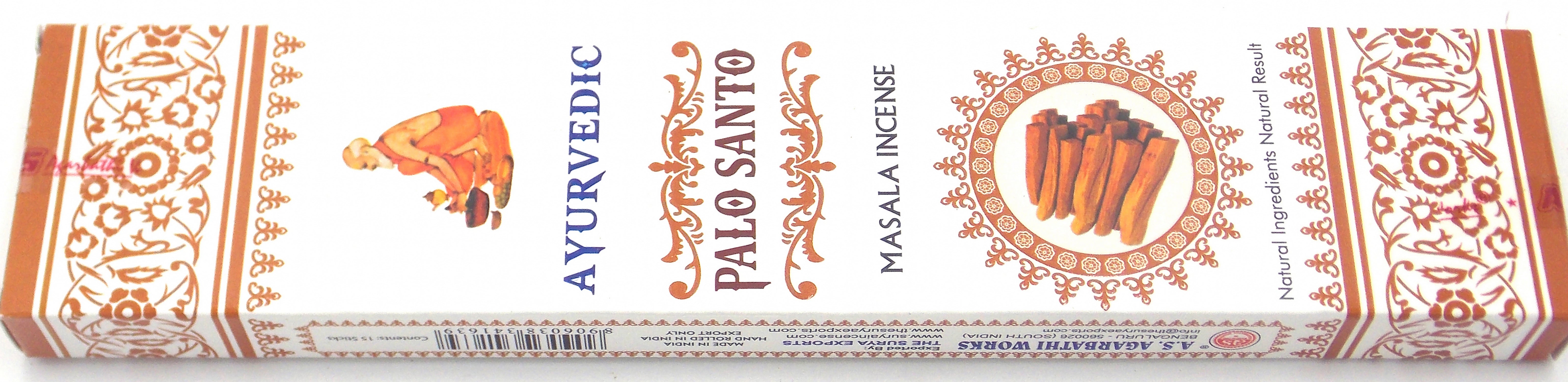 INCIENSO DE MARCA AYURVEDIC FRAGANCIA PALO SANTO 15 unidades