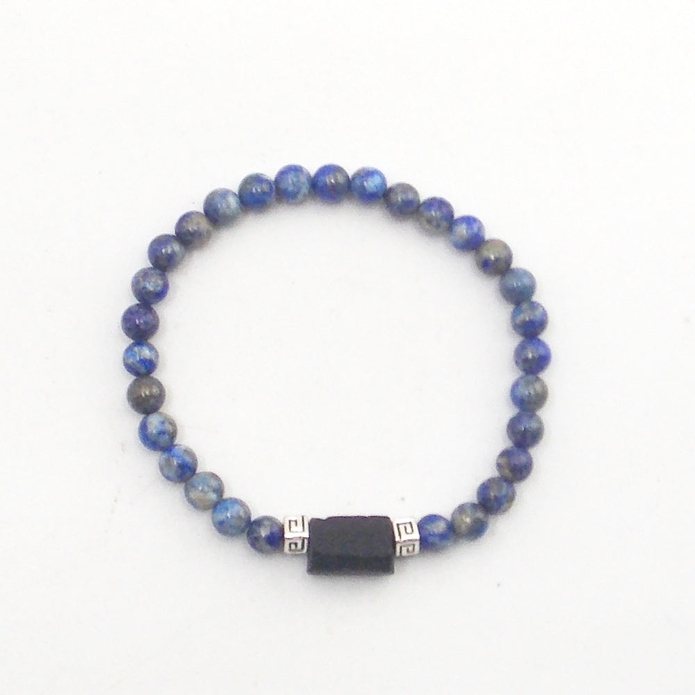 Pulsera de piedra natural de Lapislazuli de 6mm con Turmalina