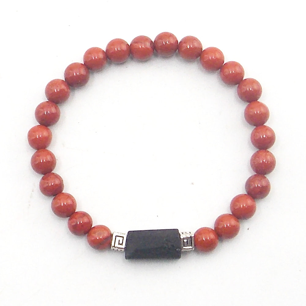 Pulsera de piedra natural de Jaspe rojo de 6mm con Turmalina