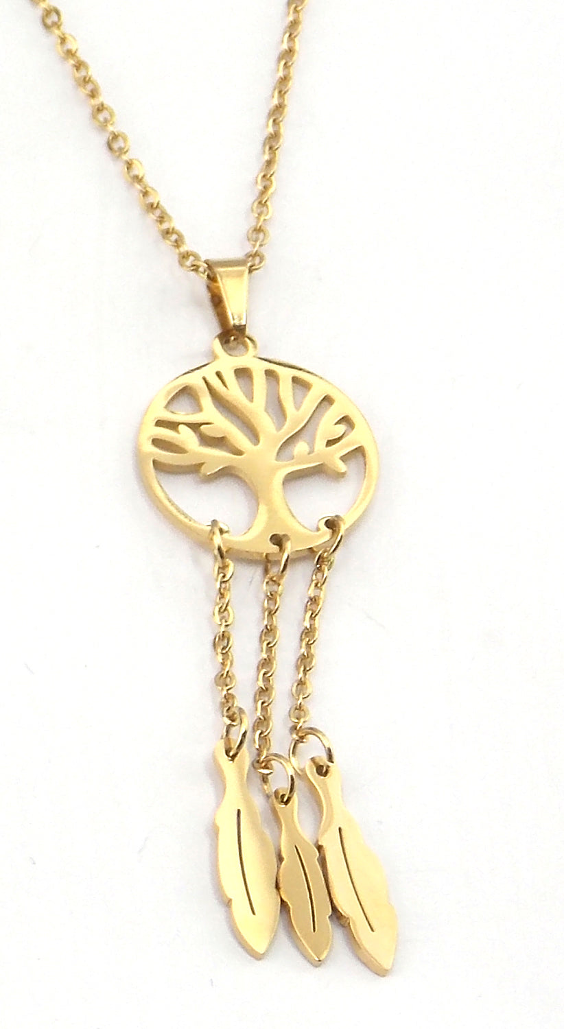 Colgante de acero en forma de árbol de la vida (atrapasueños) (dorado)