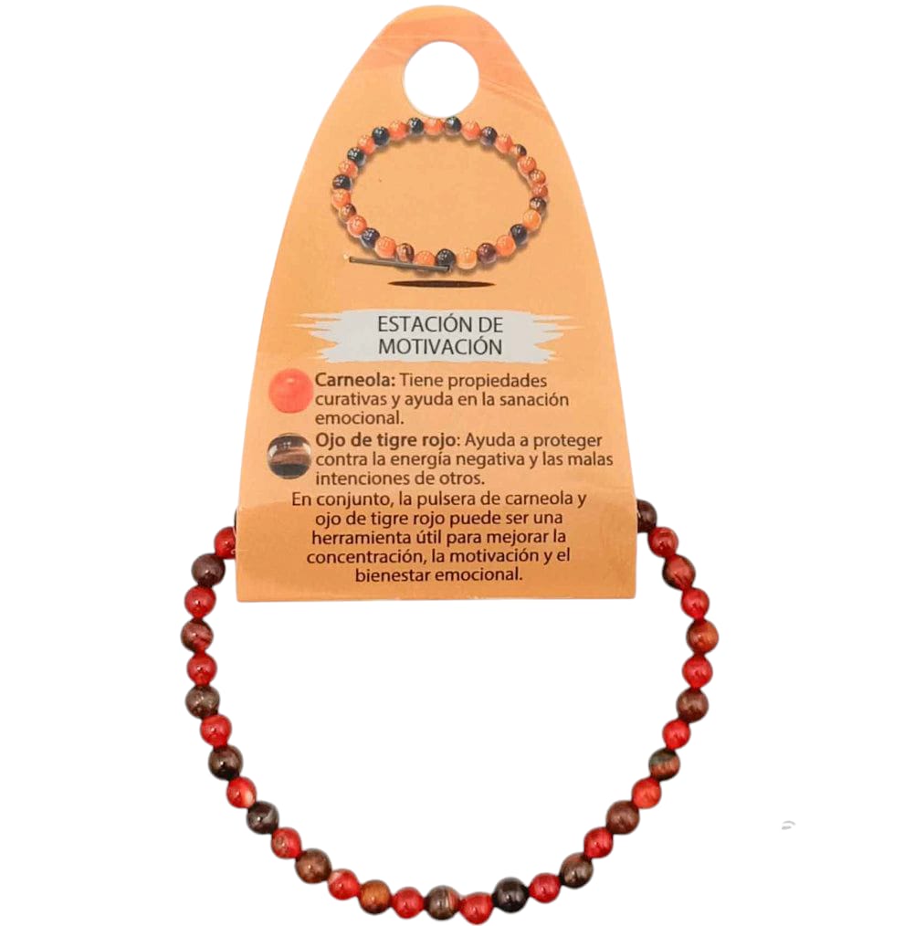 Pulsera Estacion De Motivacion (Carneola Y Ojo Tigre Rojo) de 4 mm