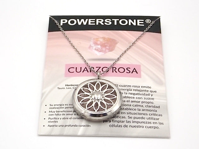 Colgante con motivo de Flor con una piedra de Cuarzo rosa