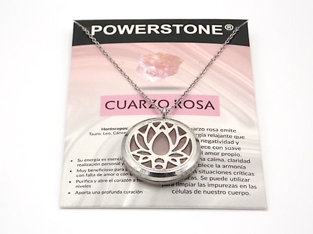 Colgante con motivo de Flor de loto con una piedra de Cuarzo rosa