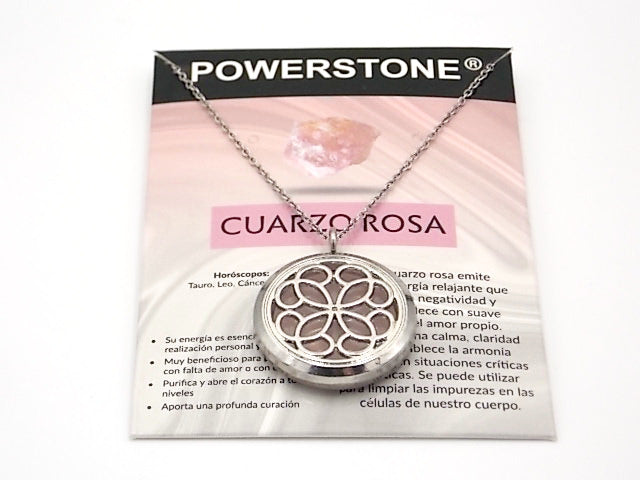 Colgante con motivo de Trébol con una piedra de Cuarzo rosa