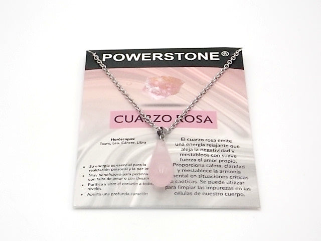 Colgante de piedra natural de Cuarzo rosa en forma de Lágrima fina de 29x10mm