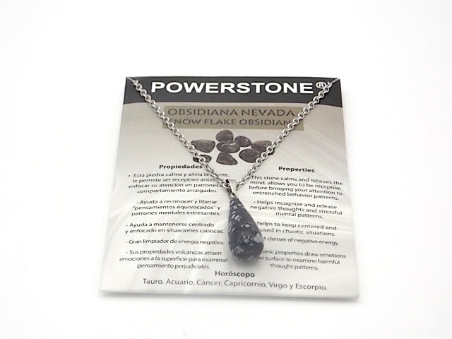 Colgante de piedra natural de Obsidiana nevada en forma de Lágrima fina de 29x10mm