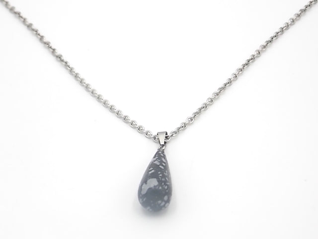 Colgante de piedra natural de Obsidiana nevada en forma de Lágrima fina de 29x10mm
