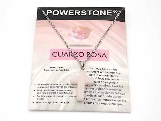 Colgante de piedra natural de Cuarzo rosa en forma de Cruz de 25x18mm