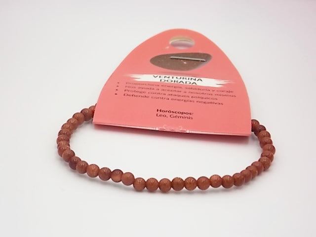Pulsera de piedra natural de Venturina dorada de 4mm