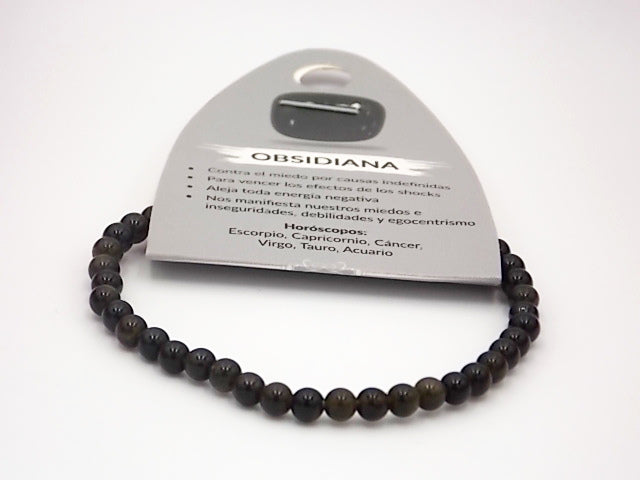 Pulsera de piedra natural de Obsidiana de 4mm