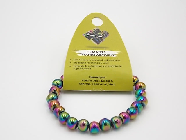 Pulsera de piedra natural de Hematite arcoiris de 8mm
