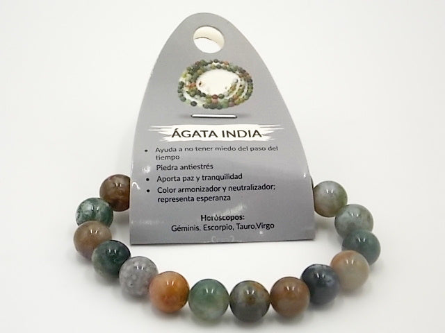Pulsera de piedra natural de Ágata india de 10mm
