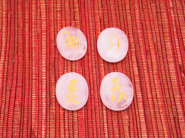 Conjunto de Símbolos de Reiki en piedras naturales de Cuarzo rosa de 30x24mm