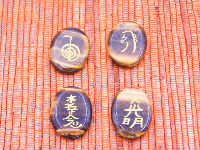 Conjunto de Símbolos de Reiki en piedras naturales de Ojo de tigre de 30x24mm
